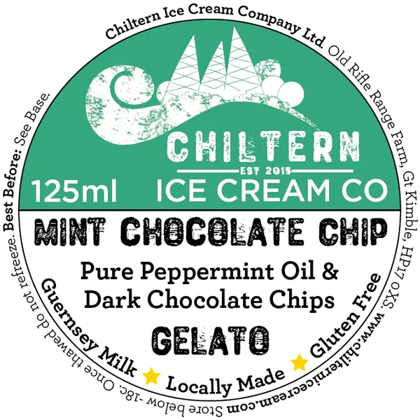 Mint chocolate chip gelato 125ml label