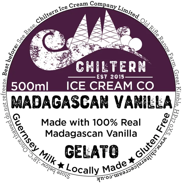 Madagascan vanilla gelato 500ml label