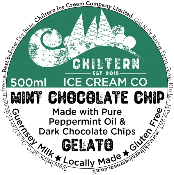 Mint chocolate chip gelato 500ml label