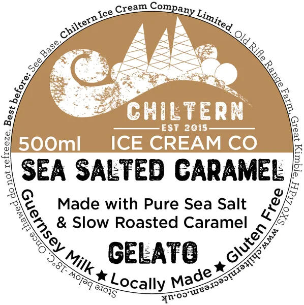 Sea salted caramel gelato 500ml label