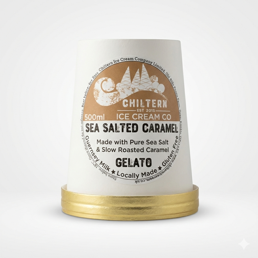 A tub of 500ml sea salted caramel gelato