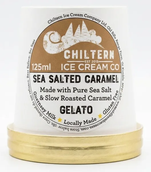 A tub of 125ml sea salted caramel gelato